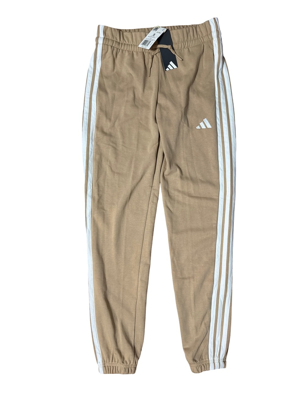 adidas Women’s Tan Joggers with White Side Stripes-Size S